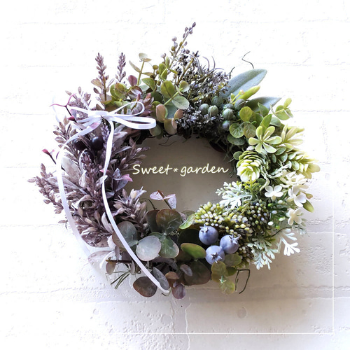 新品未使用☆春色のリース、A くすみカラーがシックなナチュラルリース2【リボンあり】（fw206-2