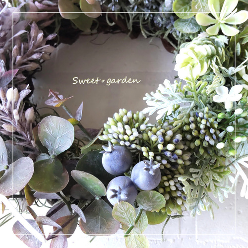 くすみカラーがシックなナチュラルリース2【リボンあり】（fw206-2