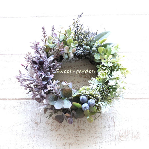 くすみカラーがシックなナチュラルリース1【リボンなし】（fw206-1  