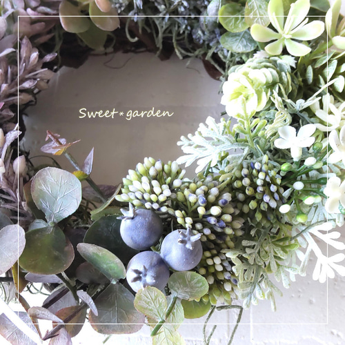 くすみカラーがシックなナチュラルリース1【リボンなし】（fw206-1  