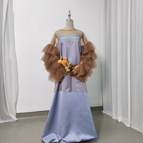 送料無料！パーティードレス ツーピース 水色 ブラウン 披露宴/結婚式