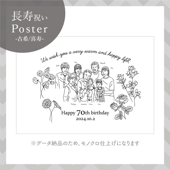 データ納品◇古希70/喜寿77◇長寿祝い◇似顔絵 イラスト ポスター