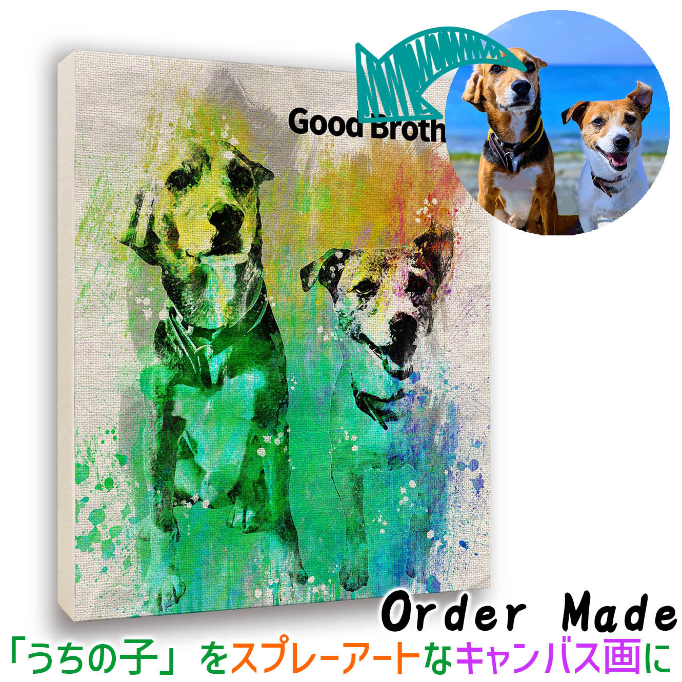 アクリル画　子犬　キャンバスアート　送料無料