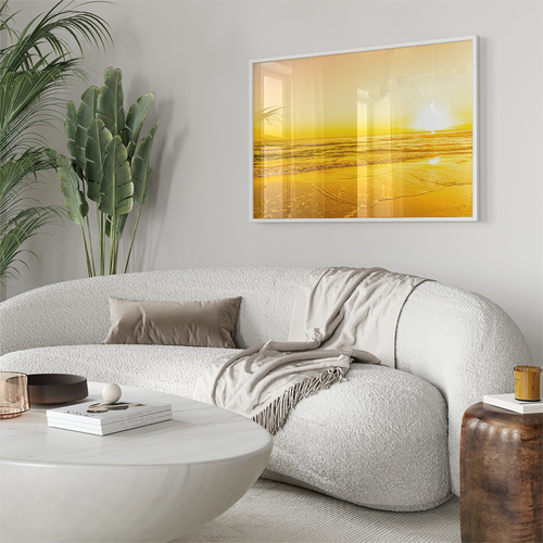 アートポスター サンセットビーチ 黄金色の海 穏やかな夕日 光と波