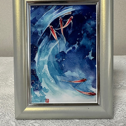水彩アート「江戸切子と果実 弐」B5手描き原画、1点物