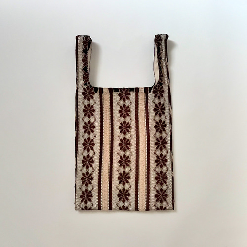 フランス製ヴィンテージレース編み生地のバッグ（BROWN * CREAM Stripe