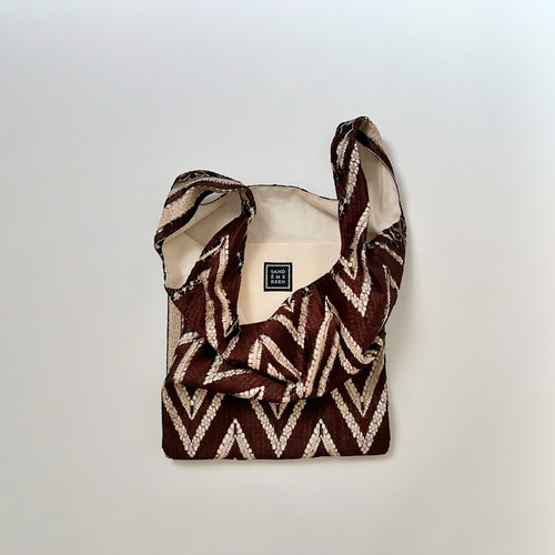 フランス製ヴィンテージレース編み生地のバッグ（BROWN * CREAM Stripe