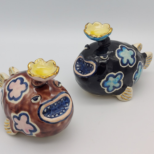 チョウチンアンコウ【みずのいきものシリーズ・手びねりやきもの・九谷