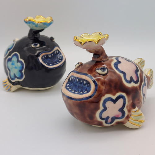 チョウチンアンコウ【みずのいきものシリーズ・手びねりやきもの・九谷