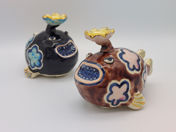 チョウチンアンコウ【みずのいきものシリーズ・手びねりやきもの・九谷