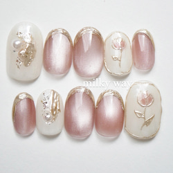 No.55 ピンクマグネット×チューリップネイル オーダーネイルチップ