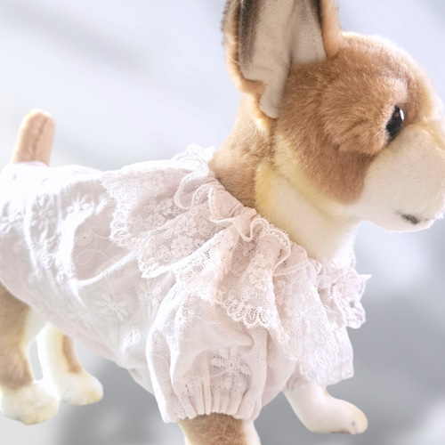 ナチュラル犬服＊コットンレースチュールフリル/コットンダブルガーゼ