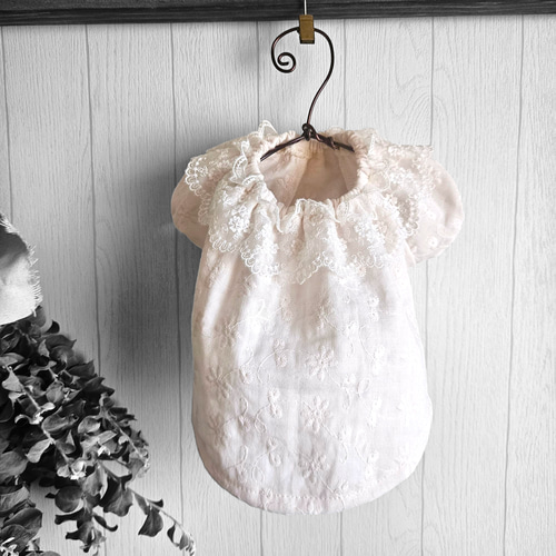 ナチュラル犬服＊コットンレースチュールフリル/コットンダブルガーゼ