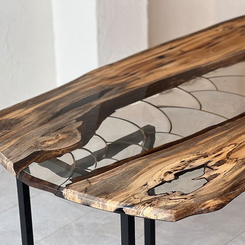 ダイニングテーブル 黒柿 一枚板 オイル塗装 レジンテーブル 幅207cm