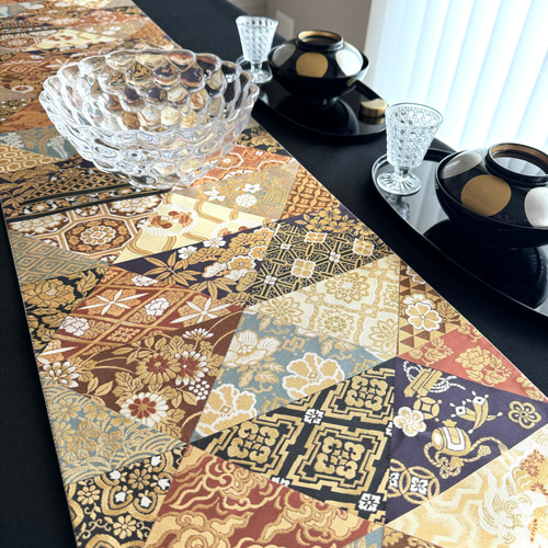 A599☆高級‼️豪華刺繍‼️袋帯正絹テーブルランナー2m16cm