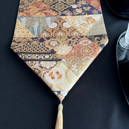 A599☆高級‼️豪華刺繍‼️袋帯正絹テーブルランナー2m16cm