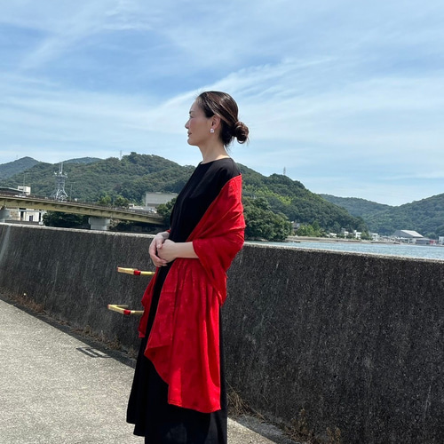花柄織エレガント大判ストール カシミール産