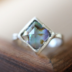 （獨一無二，Silver925）阿瓦隆貝殼x冰糖麵包切割戒指（8毫米，尺寸10） 第3張的照片