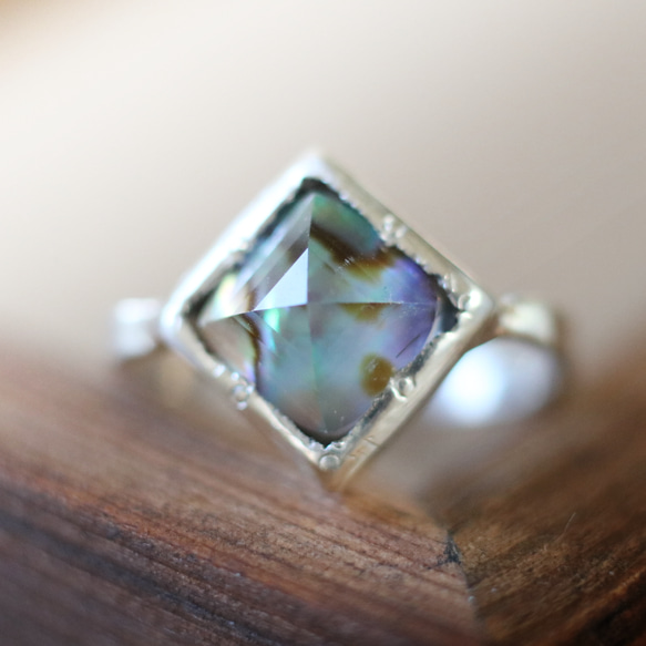 （獨一無二，Silver925）阿瓦隆貝殼x冰糖麵包切割戒指（8毫米，尺寸10） 第3張的照片