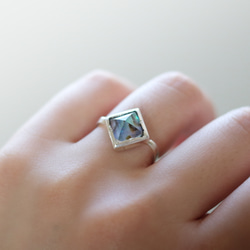 （獨一無二，Silver925）阿瓦隆貝殼x冰糖麵包切割戒指（8毫米，尺寸10） 第2張的照片