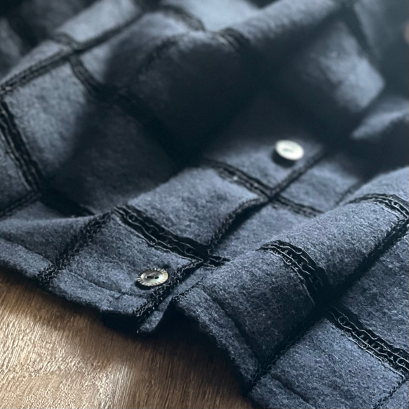 【前後で着れる2wayブラウス】ブロックチェックの起毛レース/コードラッセルレース 12枚目の画像