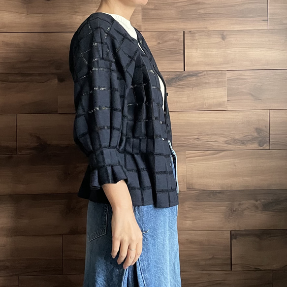 【前後で着れる2wayブラウス】ブロックチェックの起毛レース/コードラッセルレース 8枚目の画像
