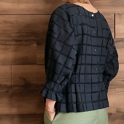 【前後で着れる2wayブラウス】ブロックチェックの起毛レース/コードラッセルレース 11枚目の画像