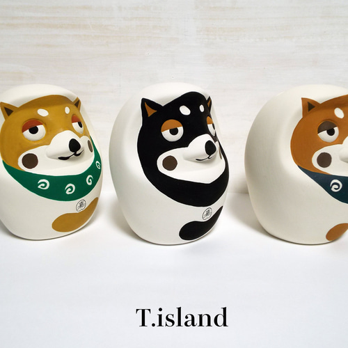 柴犬置物三兄弟だるま・素焼き貯金箱3体セット＊【福袋2026】 柴犬と