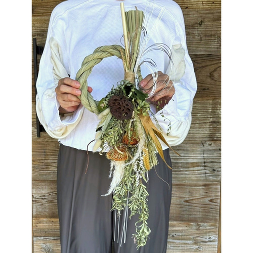 28.自家栽培ドライフラワー含む しめ飾りしめ縄 スワッグ 2025 2way