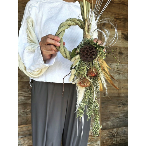 45.自家栽培ドライフラワーしめ飾りしめ縄プリザーブドスワッグ 67.自家栽培ドライフラワー含むしめ飾りしめ縄プリザーブド