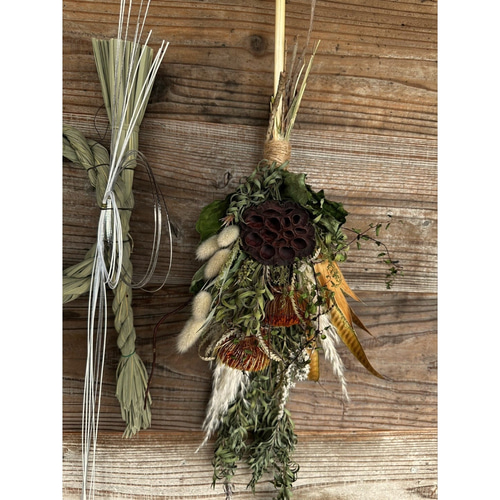 28.自家栽培ドライフラワー含む しめ飾りしめ縄 スワッグ 2025 2way