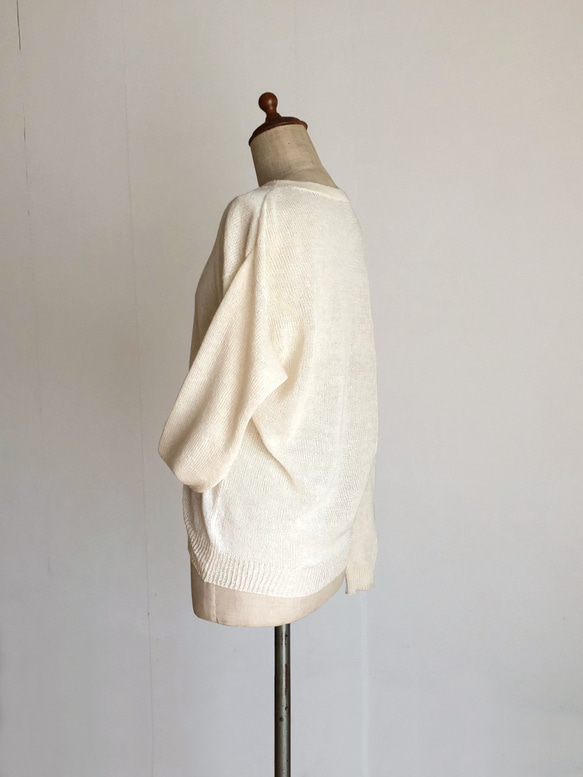 麻綿のカーディガン　オフホワイト　程よい透け感　春夏秋用 8枚目の画像