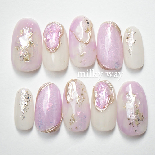 現品 パープル大理石×ニュアンス ネイルチップ ネイルチップ（つけ爪  