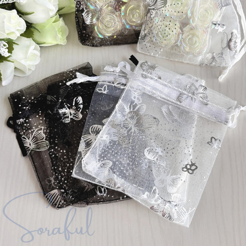 ソラフル様  21袋目 20枚セット】オーガンジー 巾着 袋 蝶 バタフライ 7x9cm