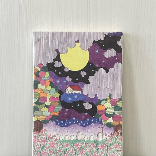 行進」キャンバスパネル ヤマアラシ ハリネズミ 夜 月 森 絵 イラスト