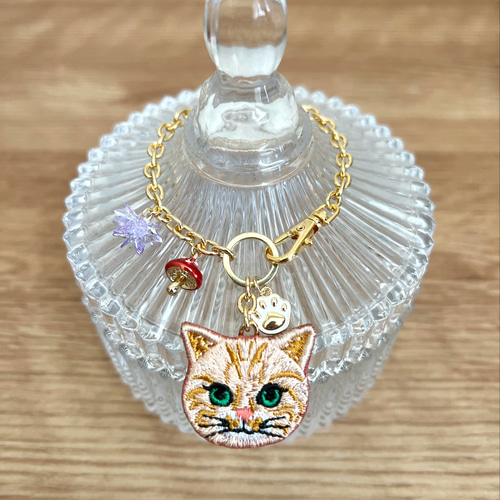 秋限定♫きのことビジューの猫さん刺繍2wayバッグチャーム バッグ 