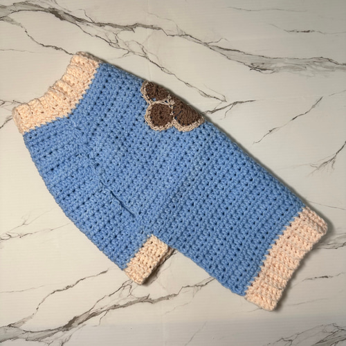 犬服 ハンドメイド 冬服 肉球ニット♡水色×ピンク ダックス ペット服