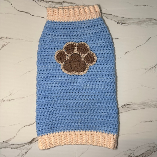 犬服 ハンドメイド 冬服 肉球ニット♡水色×ピンク ダックス ペット服