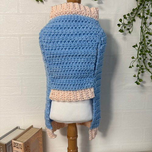 犬服 ハンドメイド 冬服 肉球ニット♡水色×ピンク ダックス ペット服