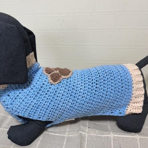 犬服 ハンドメイド 冬服 肉球ニット♡水色×ピンク ダックス ペット服