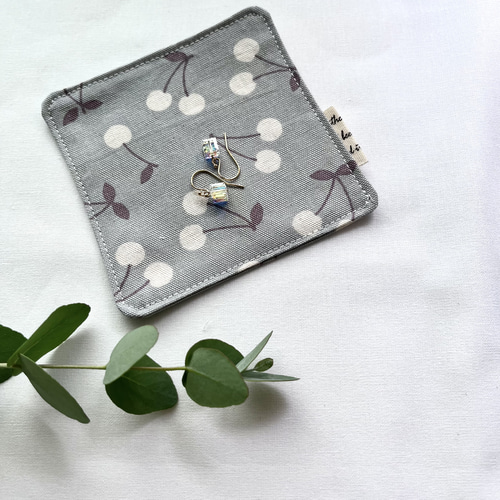 さくらんぼコースター 2枚セット くすみブルー その他キッチン小物  