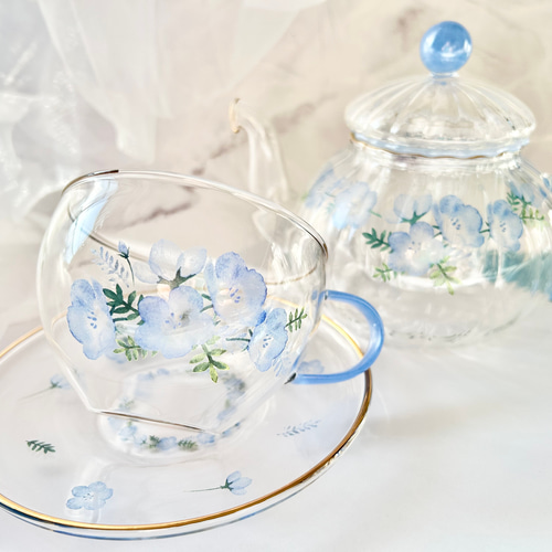 名入れギフト】水彩ネモフィラティーポットセット ポット・急須