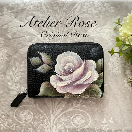 【本革】ハンドメイド 一点物 薔薇女性彫刻ミニ財布 本革】ハンドメイド 一点物 薔薇女性彫刻ミニ財布