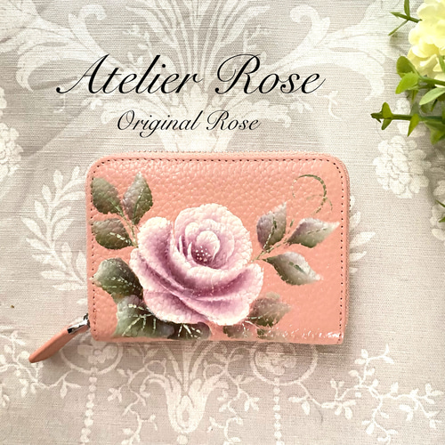 【本革】ハンドメイド 一点物 薔薇女性彫刻ミニ財布 ♡本革ミニ財布 パスケース付き 手描きのバラの本革コンパクト