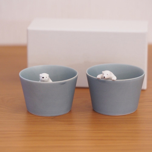 シロクマお猪口(No.1 + No.4 /Grey) おちょこ・ぐい呑み・徳利 陶磁器