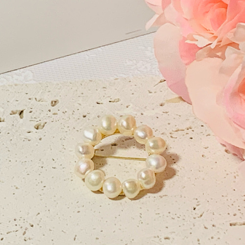バロックパールブローチ 淡水パールバロック サークルブローチ 6〜8mm