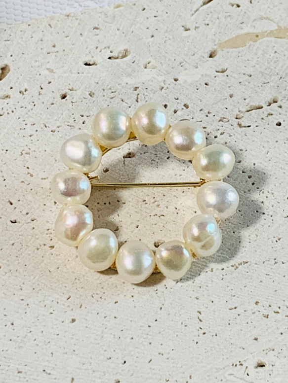 バロックパールブローチ 淡水パールバロック サークルブローチ 6〜8mm
