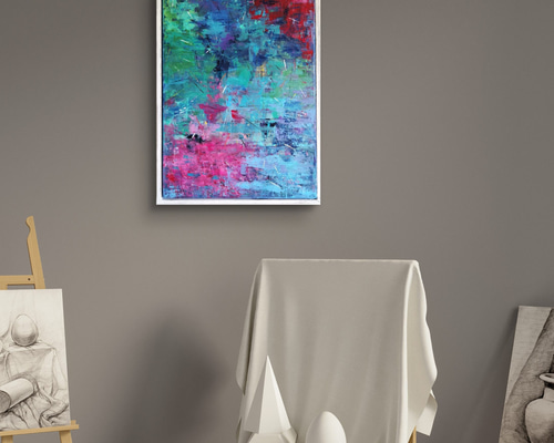 水面花火- 抽象画 43×32㎝【F8相当】キャンバス インテリア おしゃれ