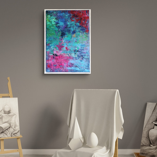 水面花火/ 抽象画 キャンバス 額セット 44×32㎝ 原画1点のみ
