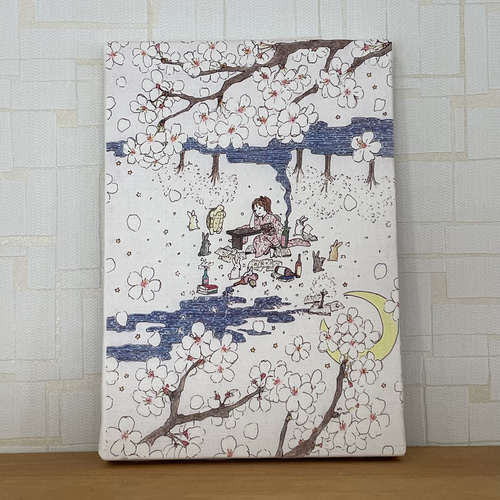 花見酒」キャンバスパネル 桜 お花見 お酒 着物 ウサギ カメ 絵